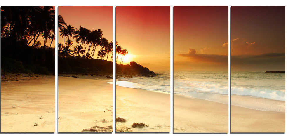 "Amazing Sunset And Beach in Sri Lanka" Seashore Wall Art, 5 Panels, 60"x28"