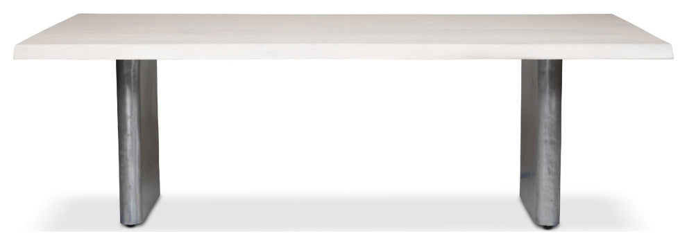 Brooks-Dining Table-Cast Slab Base-40"x79"-White Wash Top-Antique Nickel