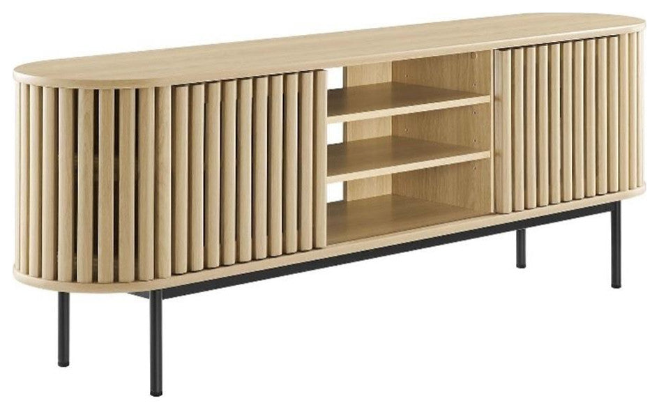 Modway Fortitude Wood TV Stand for TVs up to 78" with Adjustable Shelves in Oak