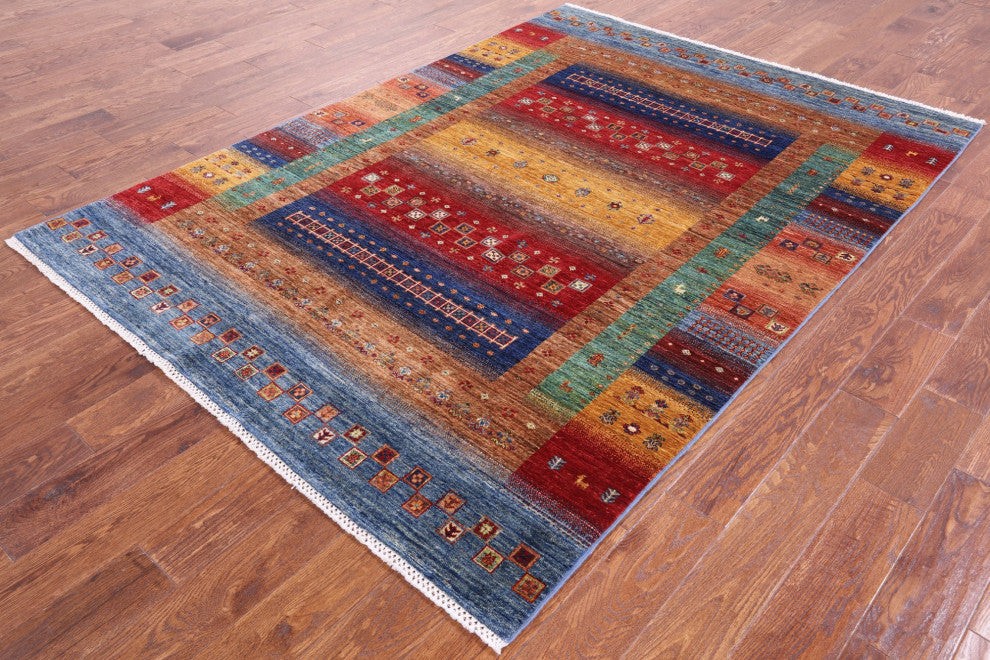 Tribal Persian Gabbeh Hand Knotted Rug 5' 7" X 7' 10" Q4933