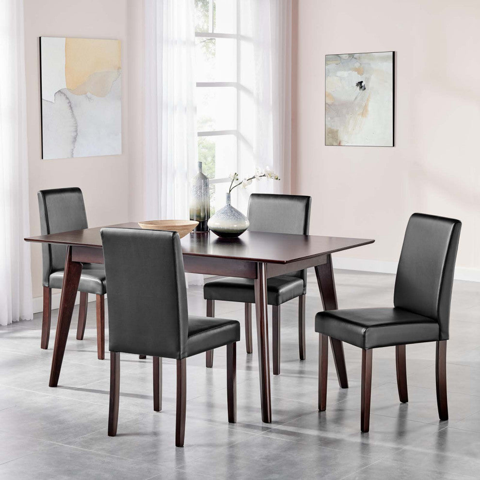 Side Dining Chair and Table Set, Faux Leather, Drak Brown Black, Modern, Bistro