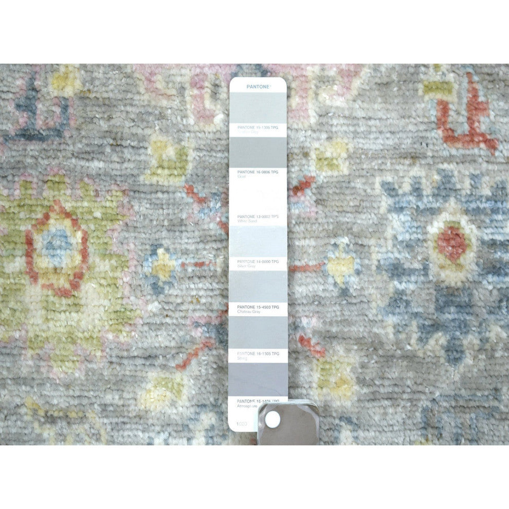 Gray, Afghan Wool Hand Knotted, Angora Ushak Runner Rug, 2'6"x9'5"