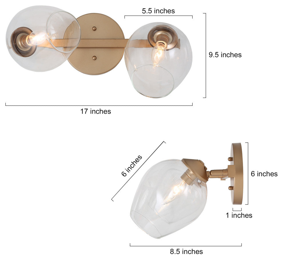 LALUZ 2-Light Gold with Glass Wine Cup Bathroom Vanity Lights