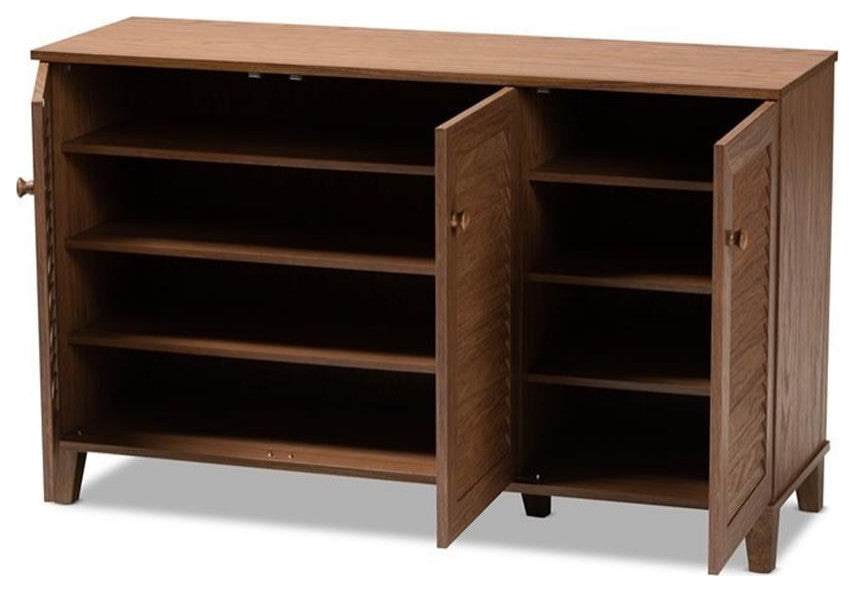 Baxton Studio Coolidge Contemporary Wood 8-Shelf Shoe Cabinet in Walnut Brown