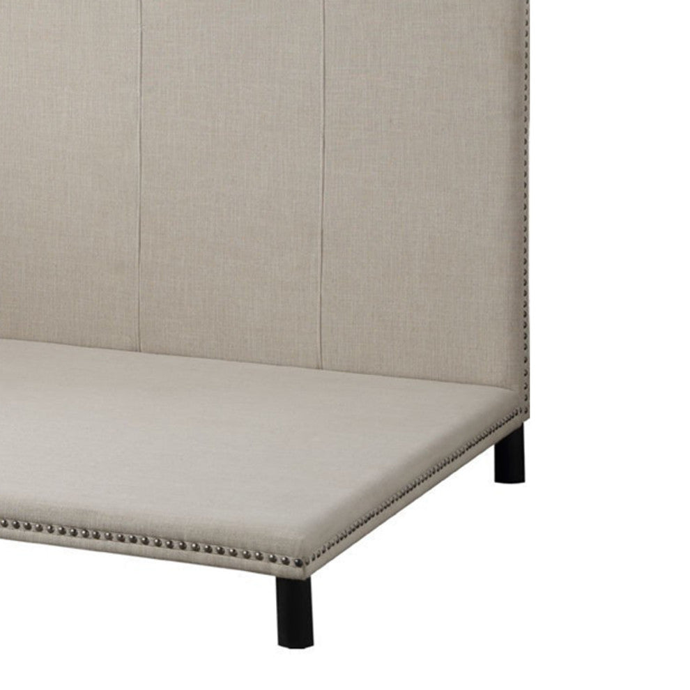 Benzara BM250267 Full Size Daybed With Nailhead Trim and Rounded Legs, Beige