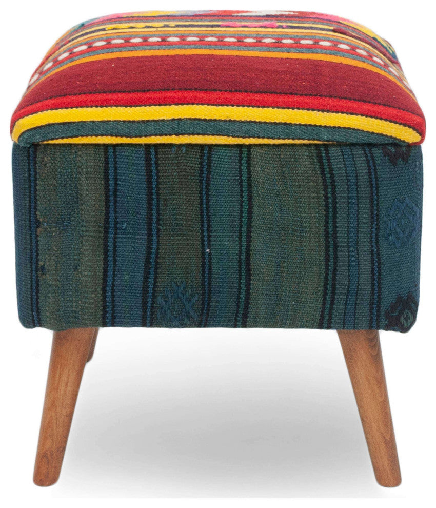 Unique Stool Upholstered with Handwoven Kilim 16"x16"x18"