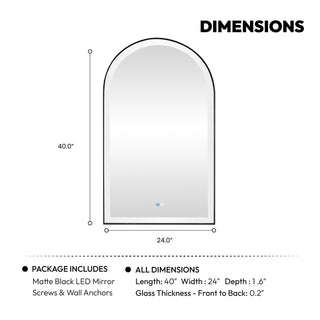 Estartit Oval LED Wall Mount Mirror, Brushed Black, 24" W X 40" H