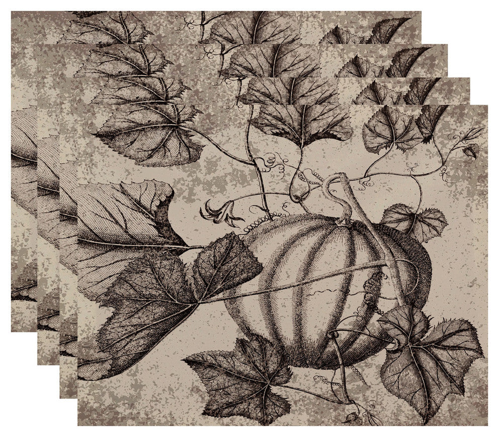 Antique Pumpkin Floral Print Placemat, Set of 4, Brown