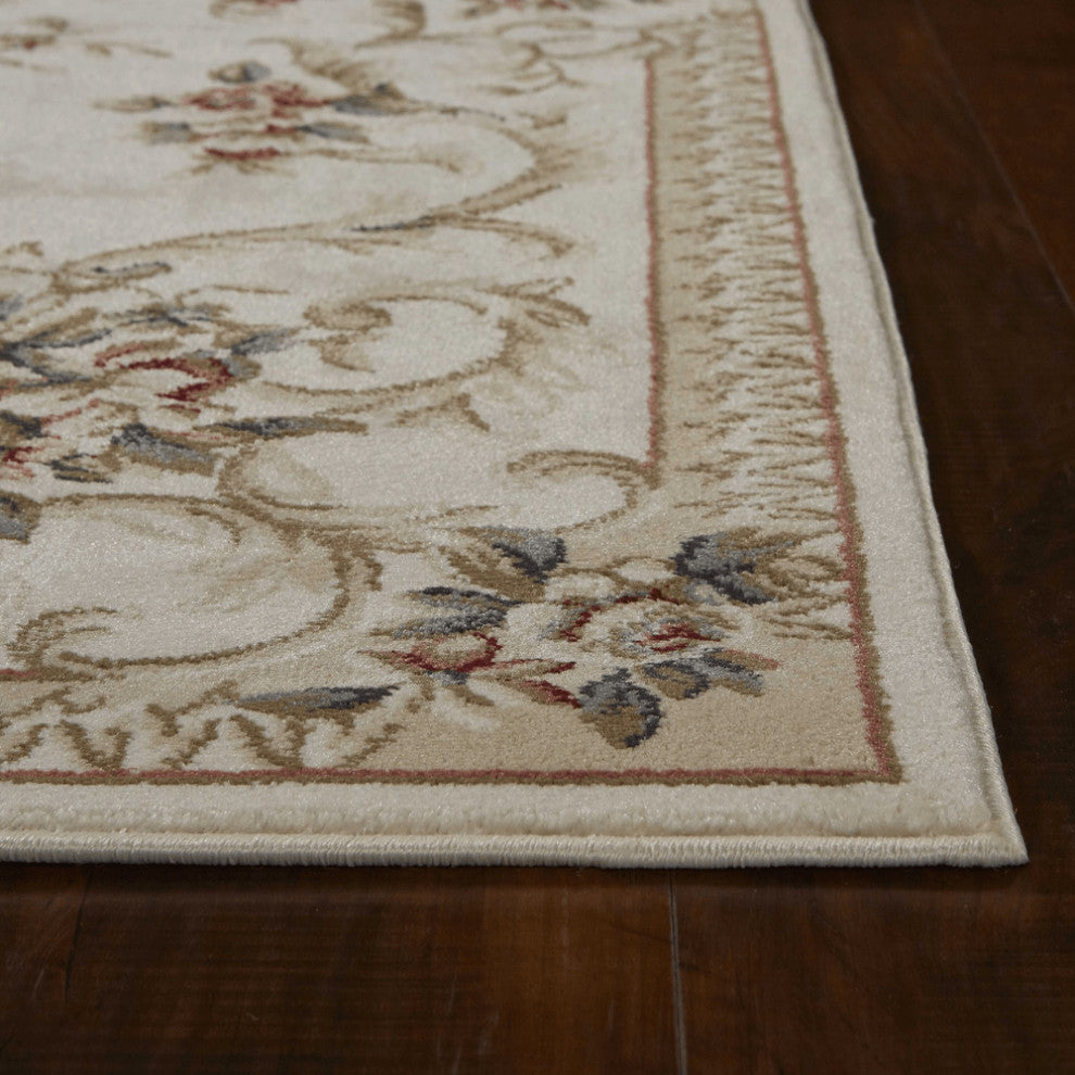 5'X8' Ivory Bordered Floral Indoor Area Rug