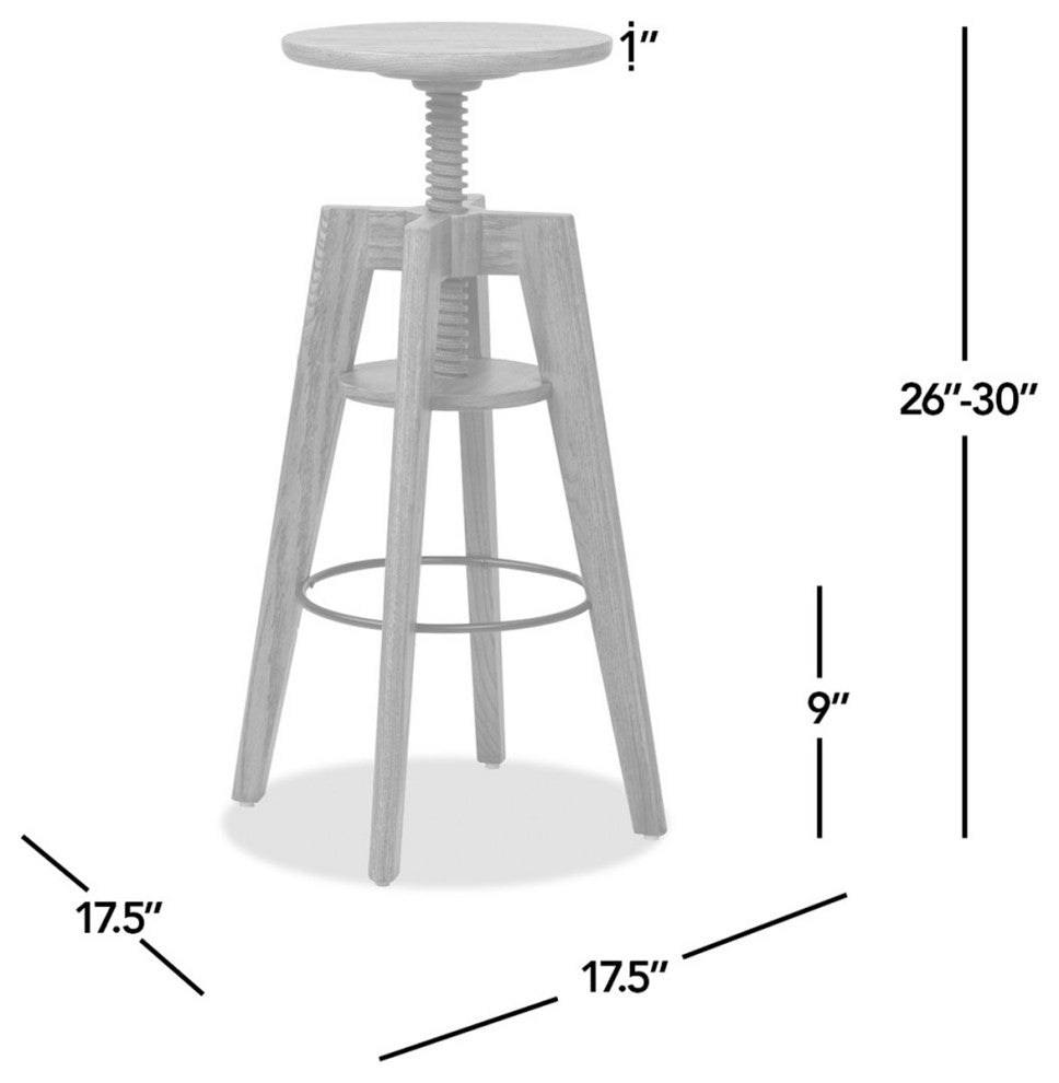 Spencer Minimalist Adjustable Height Bar Stool, Walnut Brown Oak Wood