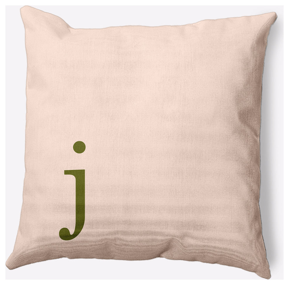 20" x 20" Modern Monogram Indoor/Outdoor Polyester Throw Pillow, Olive
