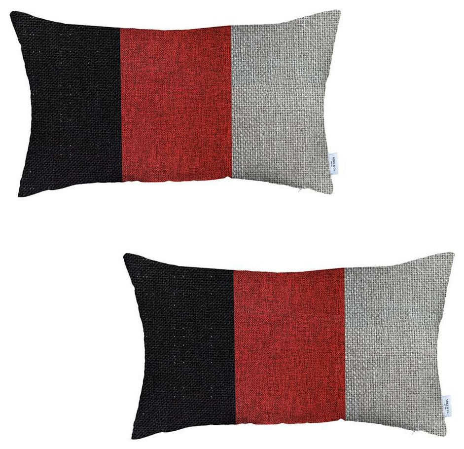 Set of 2 Red Segmented Lumbar Pillow Covers