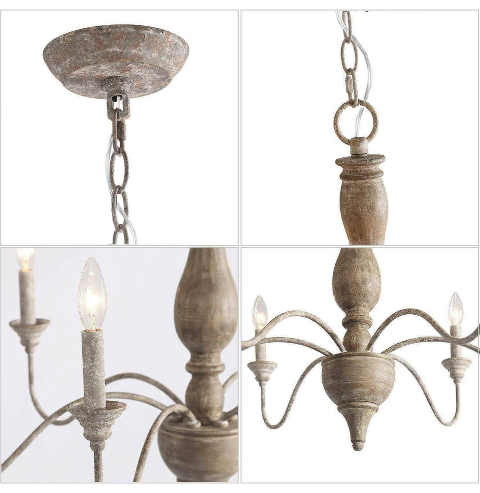 LALUZ 6-Light French Country Distressed White Wood Candle-Style Chandeliers