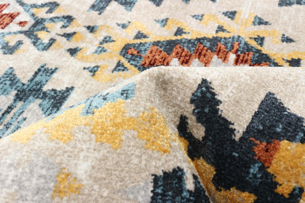 Aqua Mosaic Area Rug, Taupe/Copper, 2'6"x8'