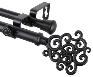 Fabritio 13/16" Double Corner Window Curtain Rod, Black, 48-84"