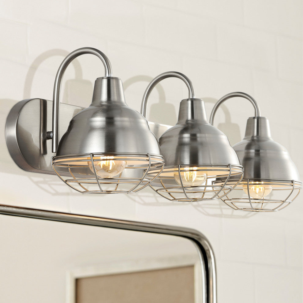 Levi 24.5" 3-Light Industrial Farmhouse Iron LED Vanity, Nickel