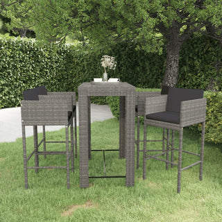 vidaXL Patio Bar Set 5 Piece with Cushions Poly Rattan Gray Garden Chair Seat
