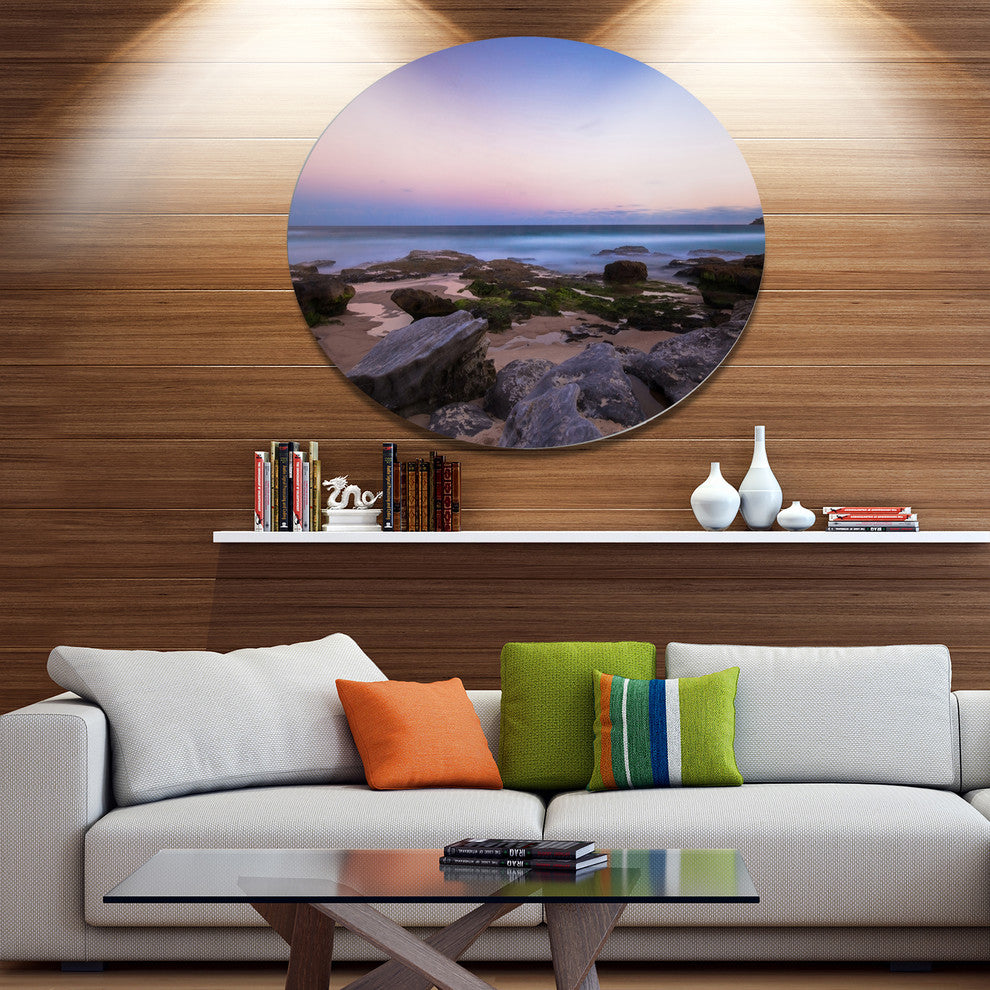 Maroubra Beach At Sunset Panorama, Seashore Disc Metal Artwork, 11"