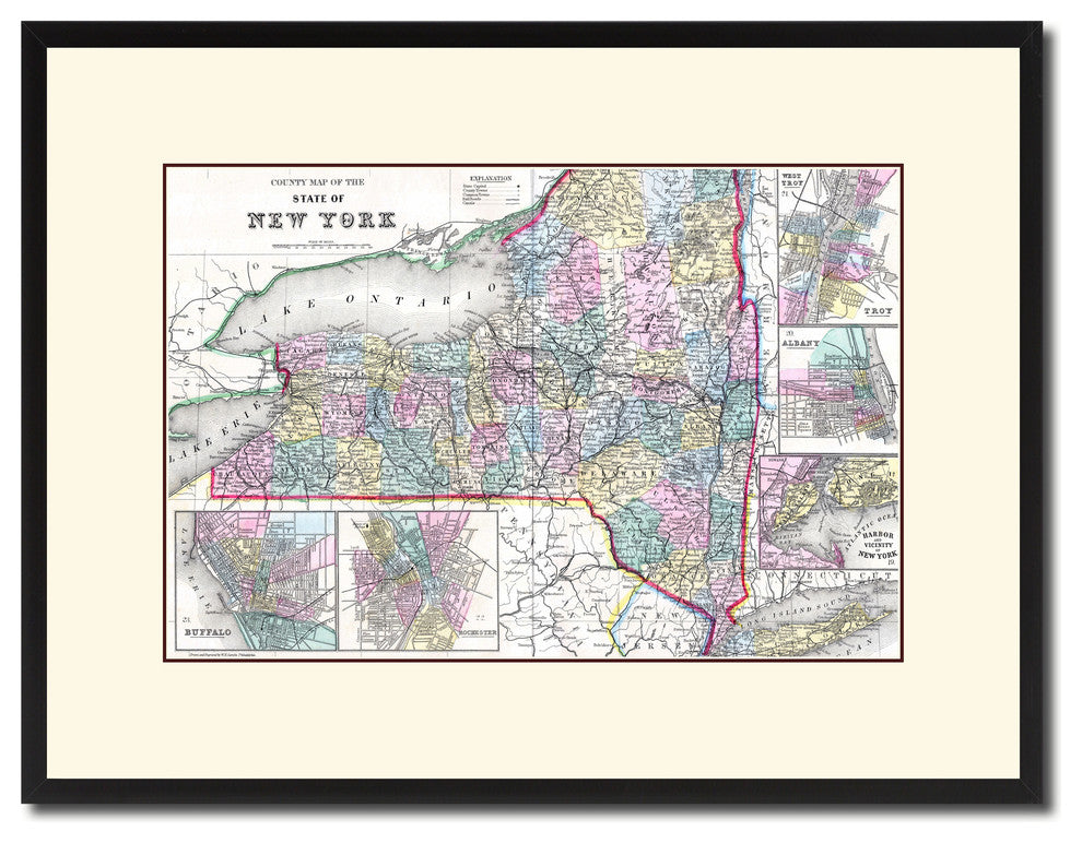 New York Vintage Antique Map Wall Art, 16"x21"