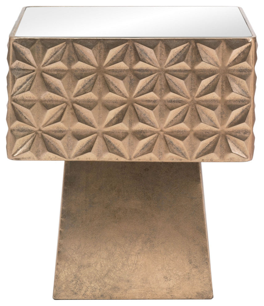 Sofa Side Table, Square, Glass, Steel Metal, Gold, Lounge Lobby Hospitality