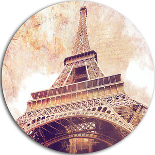 Paris Eiffel Tower Paris Postcard Design, Round Metal Wall Art, 23"