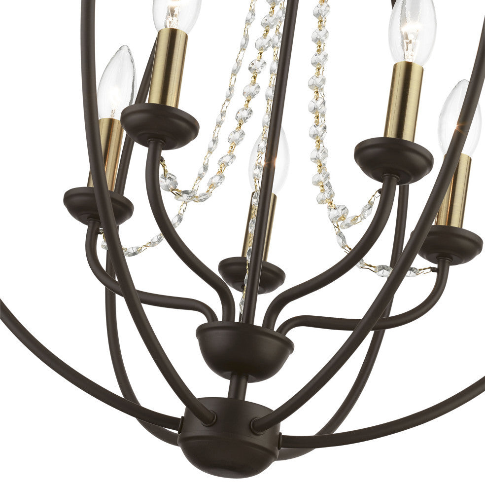 Arabella 5 Light Bronze With Antique Brass Finish Candles Globe Chandelier