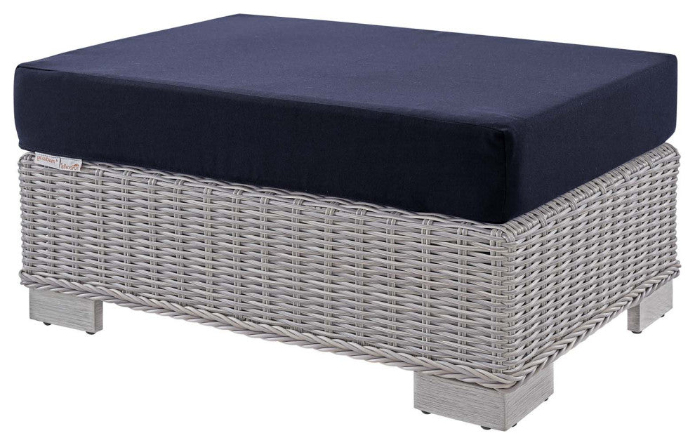 Lounge Sofa Chair Table Set, Rattan, Wicker, Gray Blue Navy, Outdoor