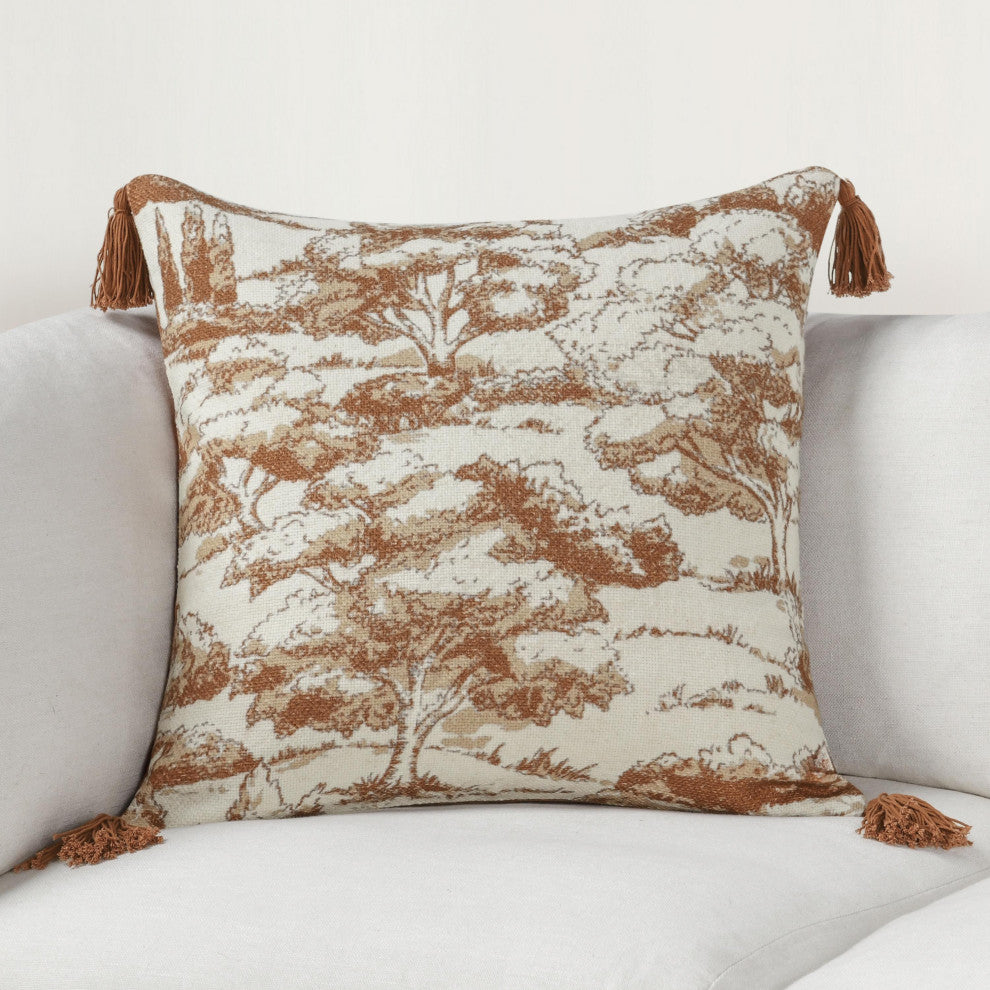 Stonework 22" Cotton Linen Blend Throw Pillow, Clay Brown