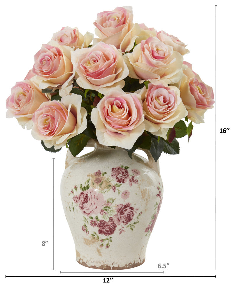 Rose Artificial Arrangement, Flower Print Jar