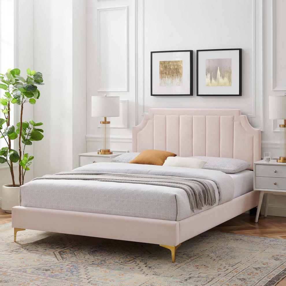 Sienna Performance Velvet Full Platform Bed, Pink