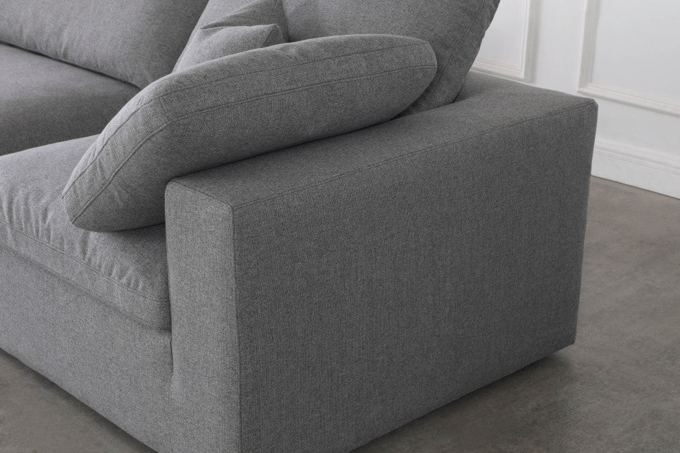 Serene Linen Textured Fabric Deluxe Comfort 4-Piece L-Shaped Sectional, Gray