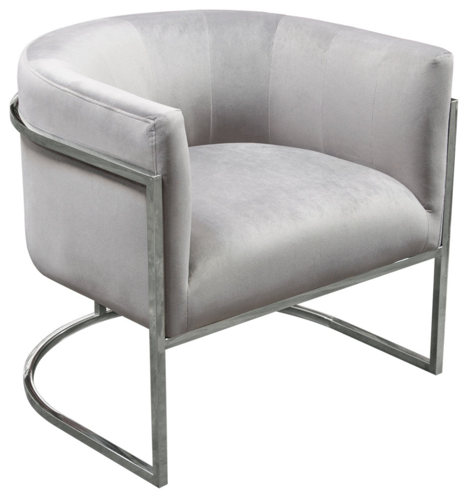 Pandora Accent Chair With Stainless Steel Frame, Gray Velvet