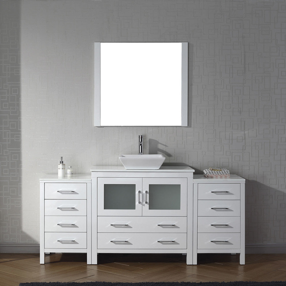 Virtu Dior 72" Single Bathroom Vanity, White, Brushed Nickel Faucet and Mirror