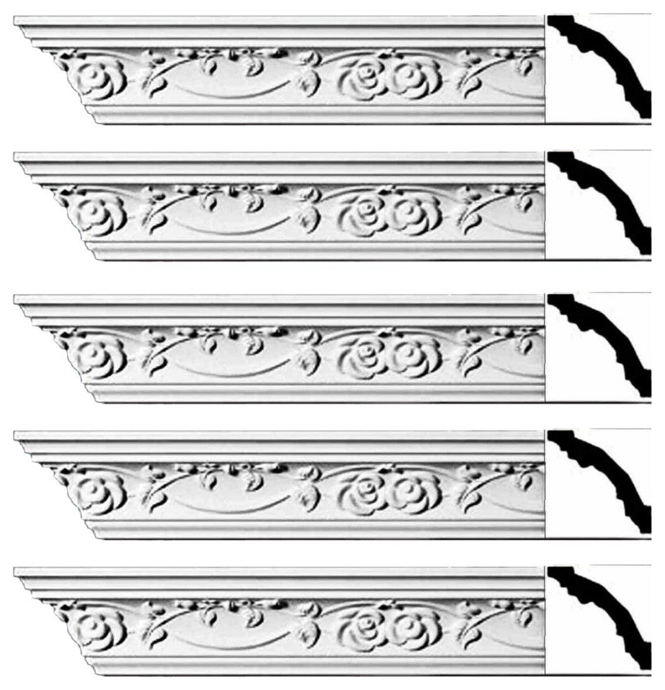 Ornate Cornice White Urethane Huntington Design 5 Pieces Totaling 470" Length