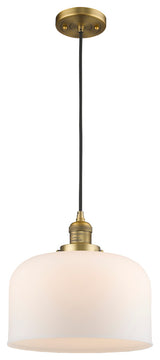Large Bell 1-Light LED Pendant, Brushed Brass, Glass: Matte White Cased
