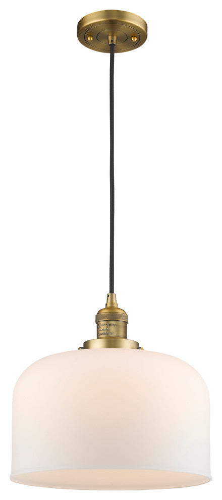 Large Bell 1-Light LED Pendant, Brushed Brass, Glass: Matte White Cased