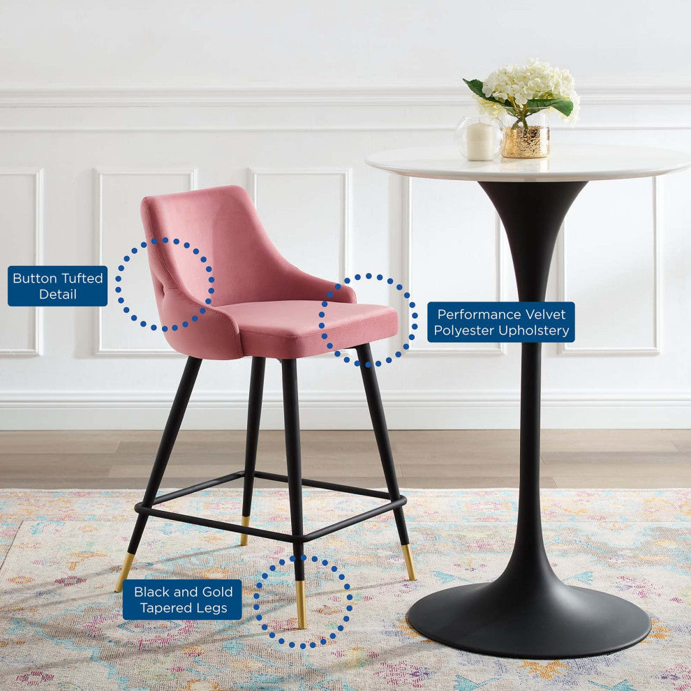 Counter Stool Chair, Velvet, Pink, Modern, Bar Pub Bistro Restaurant Hospitality