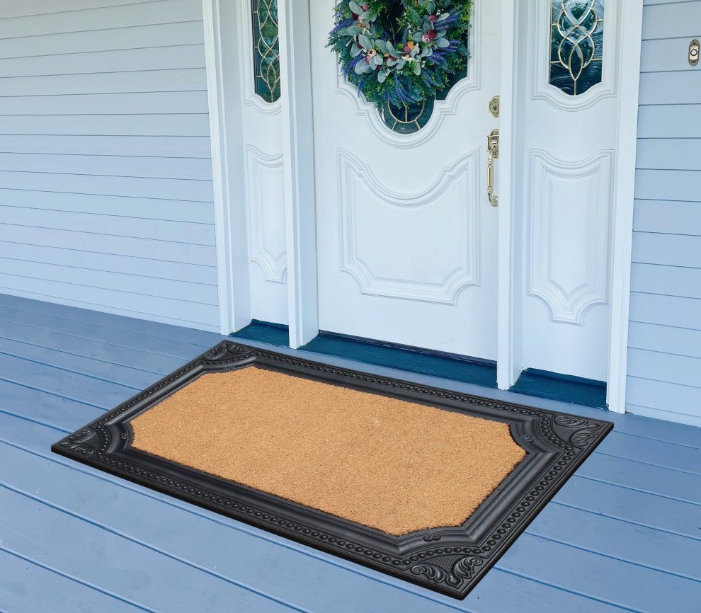 Rubber And Coir Angela Heavy Duty Floral Border Black 24x39 Doormats