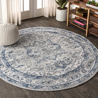 Modern Persian Vintage Medallion Area Rug, Grey, 9' Round