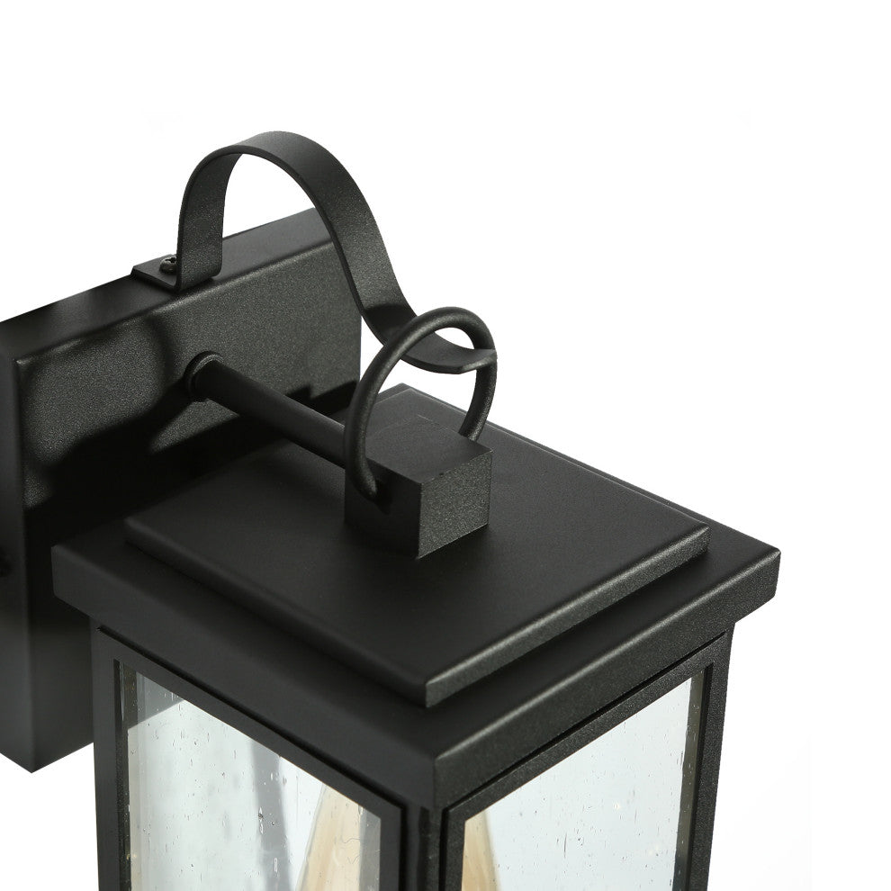 LNC 2pcs Modern 1-Light Black Outdoor Wall Light With Seeded Glass, Set of 2