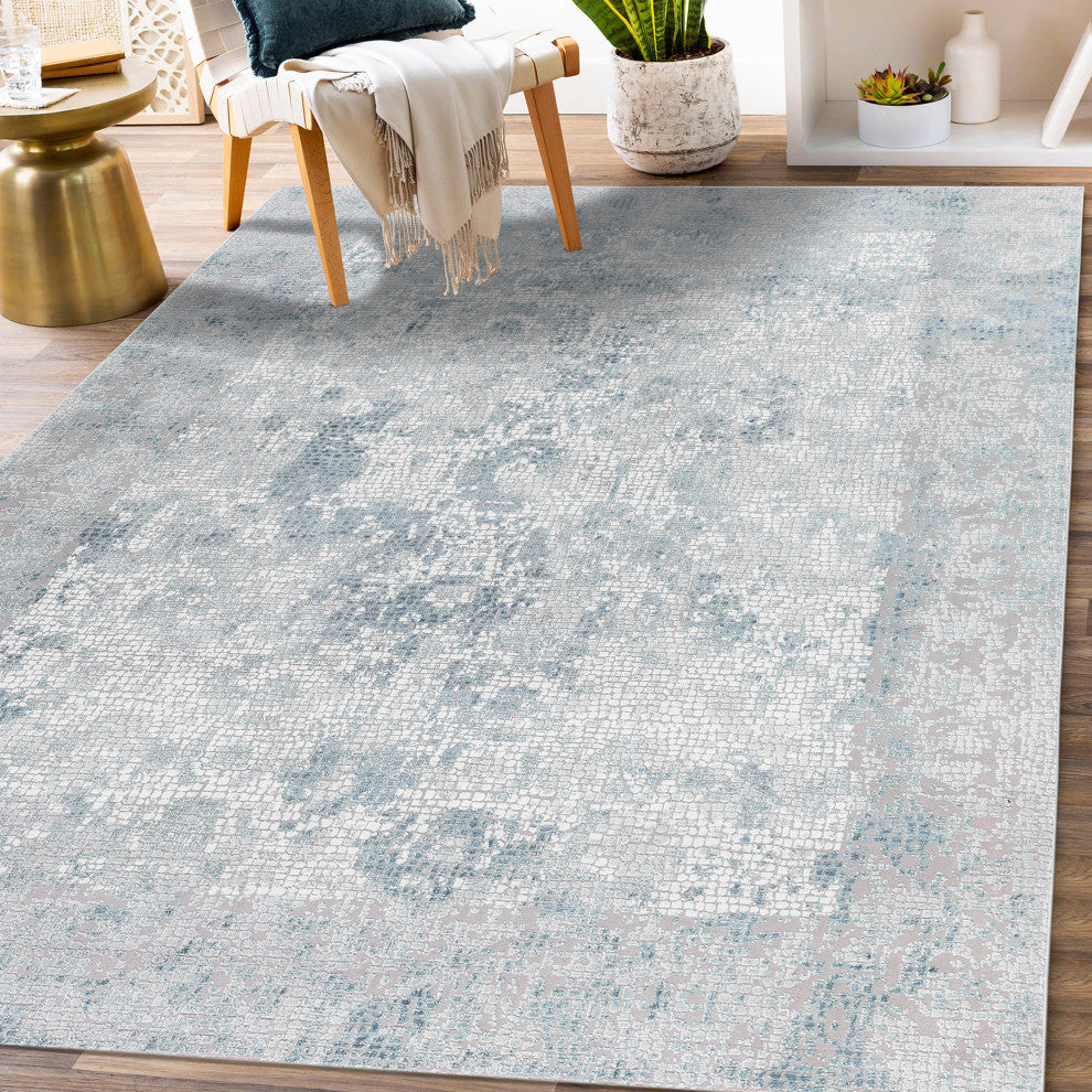 Haleena Davies Gray/Blue Polyester Blend Area Rug, 8'6"x11'6"