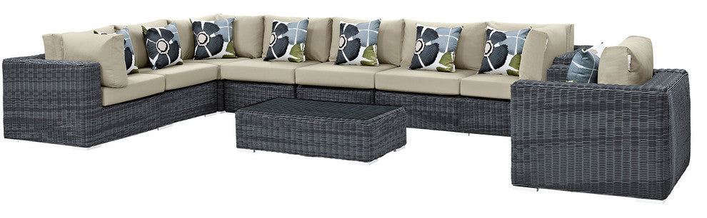 Gray Beige Summon 7-Piece Outdoor Patio Sunbrella Sectional Set