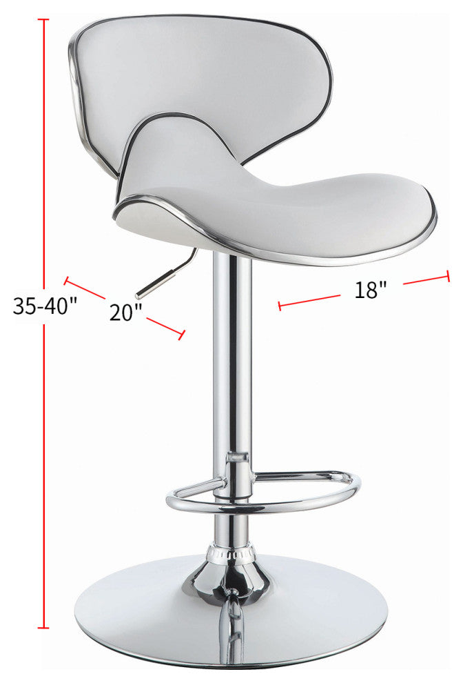 Set of 2 Adjustable Height Bar Stools, White and Chrome