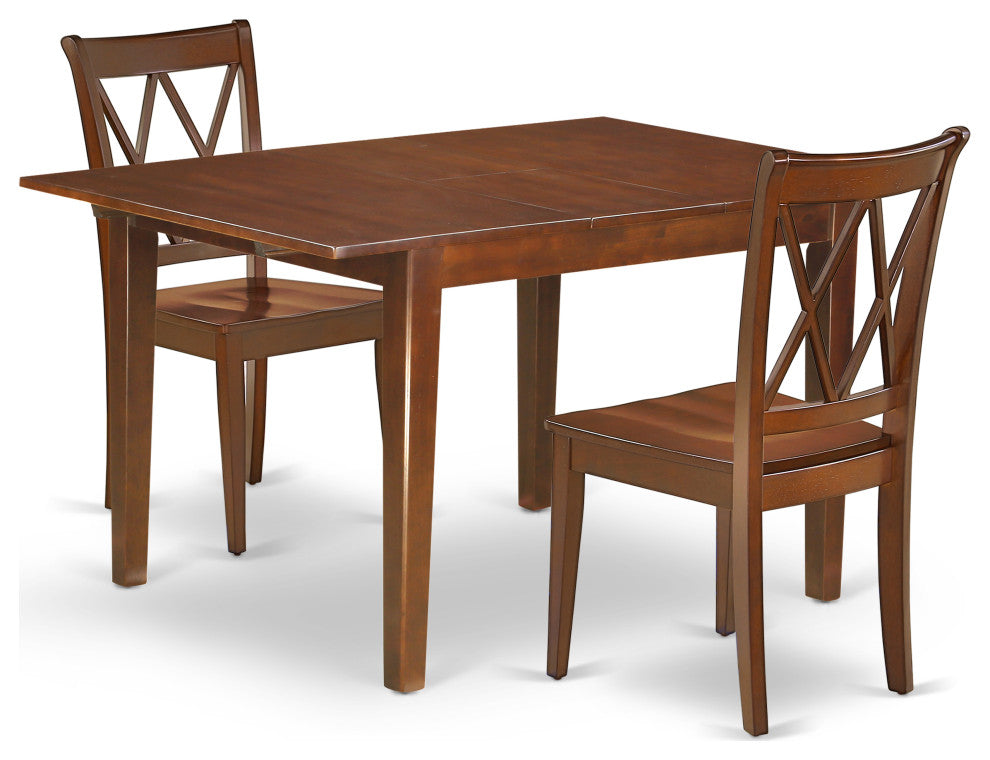 3Pc Rectangular 42/54 Inch Table With 12 In Leaf And 2 Double X Back Chairs