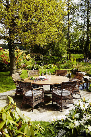George Outdoor Teak Dining Table, 63" Dia., Natural