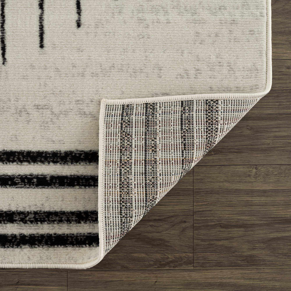 Hauteloom Angus Abstract Area Rug, Black/Charcoal/Light Gray, 6'7" Round