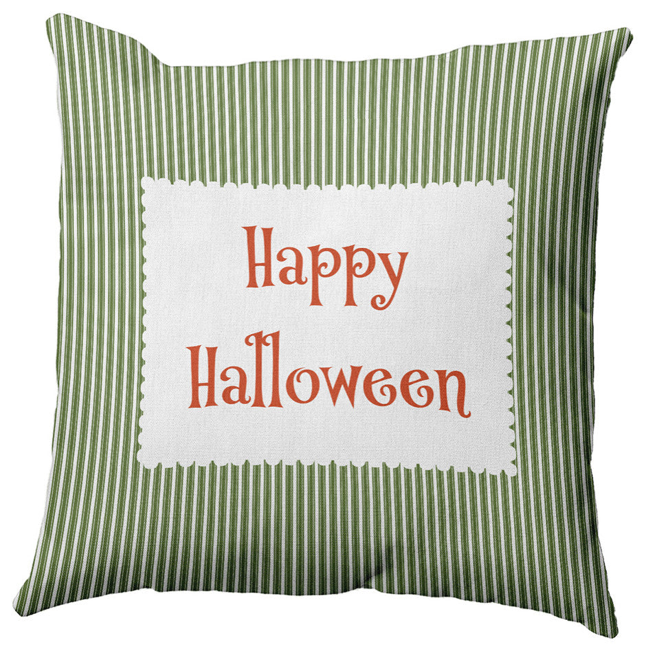 Happy Halloween Ticking Accent Pillow, Scallion, 26"x26"