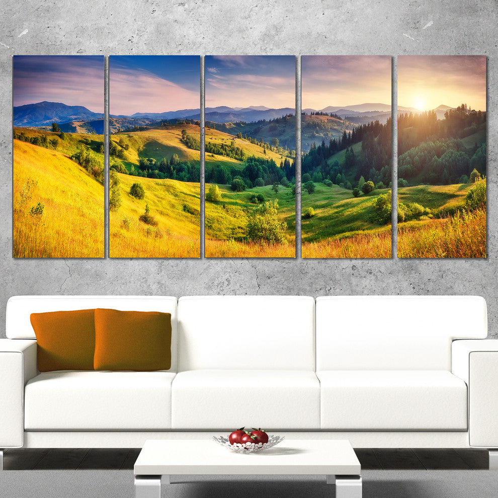 "Green Hills Glowing By Sunlight" Landscape Wall Art, 5 Panels, 60"x28"