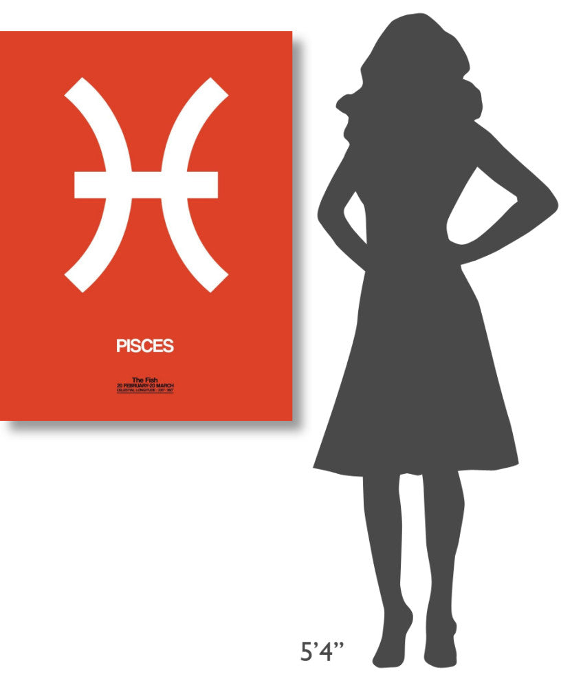 "Pisces Zodiac Sign White on Orange" Fine Art Print