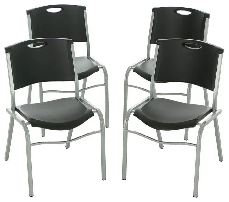 4 Pack Stacking Chair, Multipurpose Design With Black Polyethylene Seat & Back